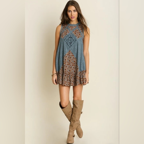 Umgee Sleeveless Floral Sheer Lace/Crochet Tunic Tank Baby Doll Dress - Picture 10 of 15